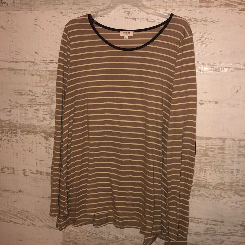 Umgee Light Brown & WhiteStriped Long Sleeve Shirt